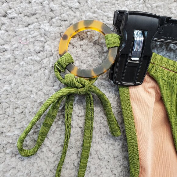 J.Crew Wide Rib Curved Waist Cheeky String Bikini Bottom Rings Green - Picture 5 of 8